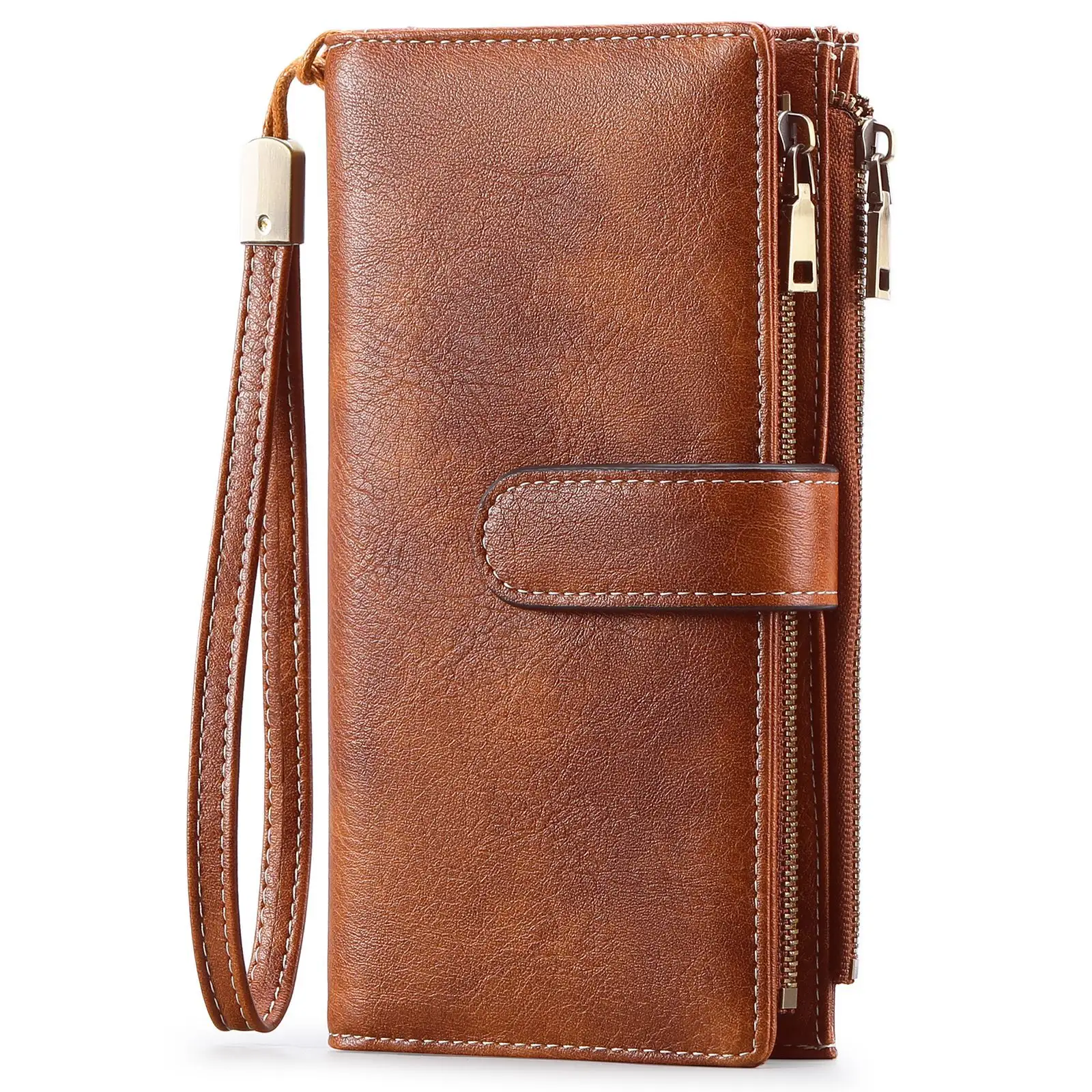 Womens Long Wallet Multi-functional Vintage Tri-fold Purse