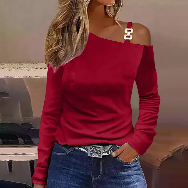 Women's Autumn Simplicity Shoulder Collar Shirt Red - Shop at LoveMi