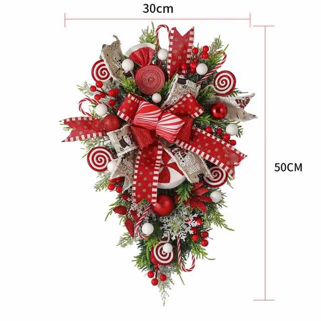Christmas Wreath Candy Upside Down Tree Garland Artificial Xmas Ornament Hpme Porch Window Door Wall Hanging Decoration 50Cm - Shop at LoveMi