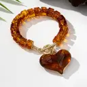 Retro Amber Heart Pendant Necklace And Bracelet Set view 5