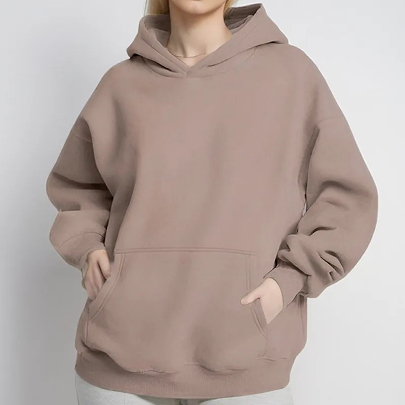 Loose Casual Temperament Long Sleeve Hooded Sweater - Khaki