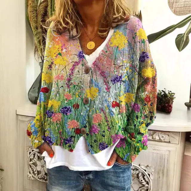 Printed Wear Cardigan Soft Feel Casual Cloak Coat Knitwear Sweater Foreign Trade Green - Shop at LoveMi