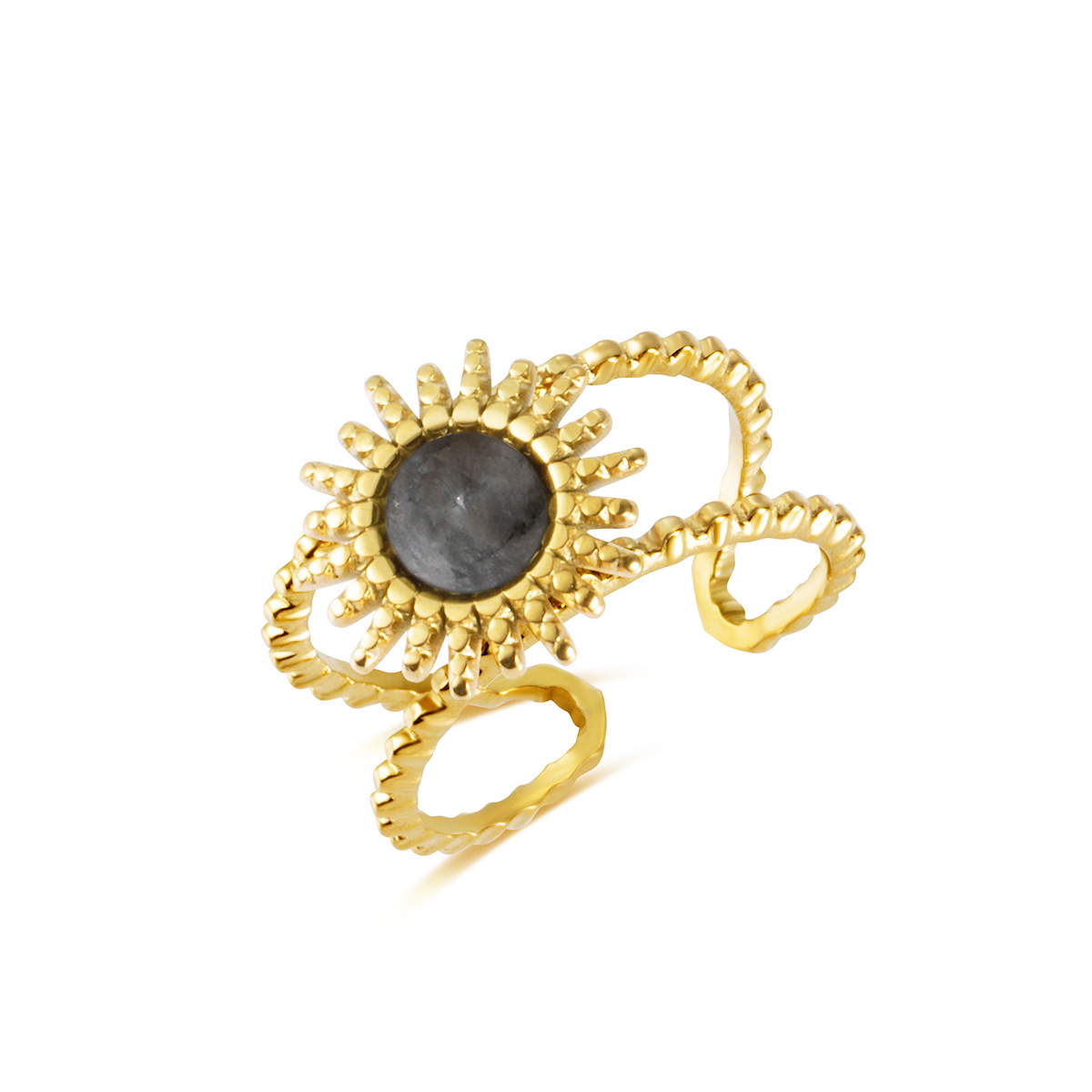 Sun Flower Glitter Stone Ring Stainless Steel Fashion Natural Stone Special-interest Design Vintage Ring