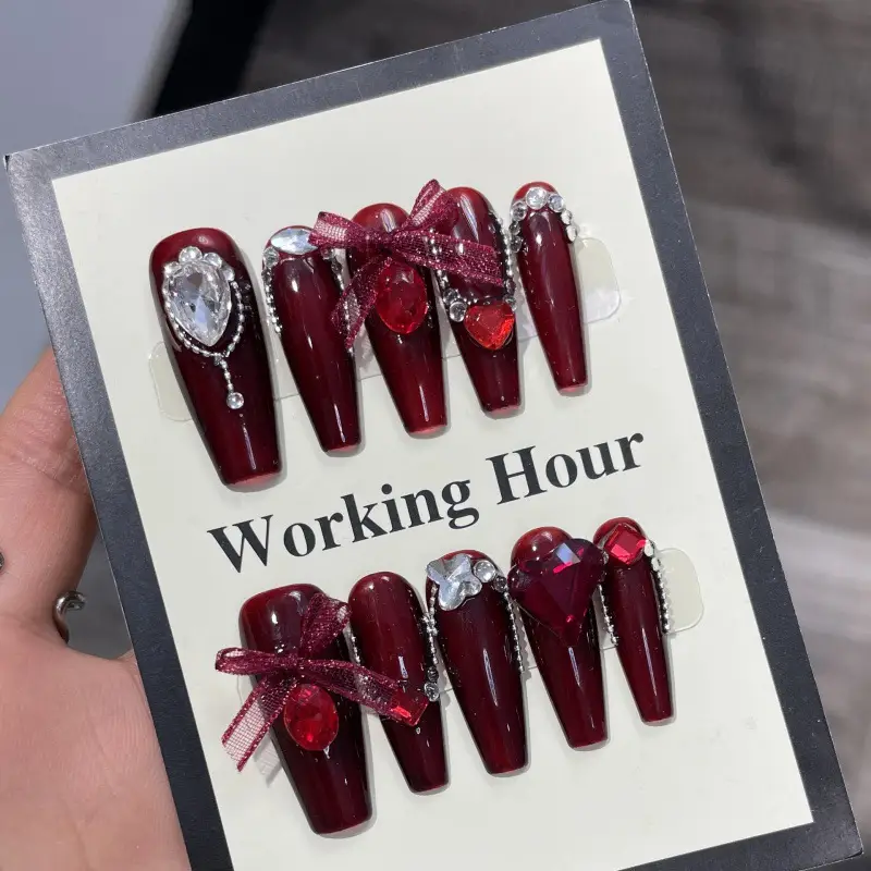 Handmade Wear Nail White Cherry Red Cat Eye Nail Stickers