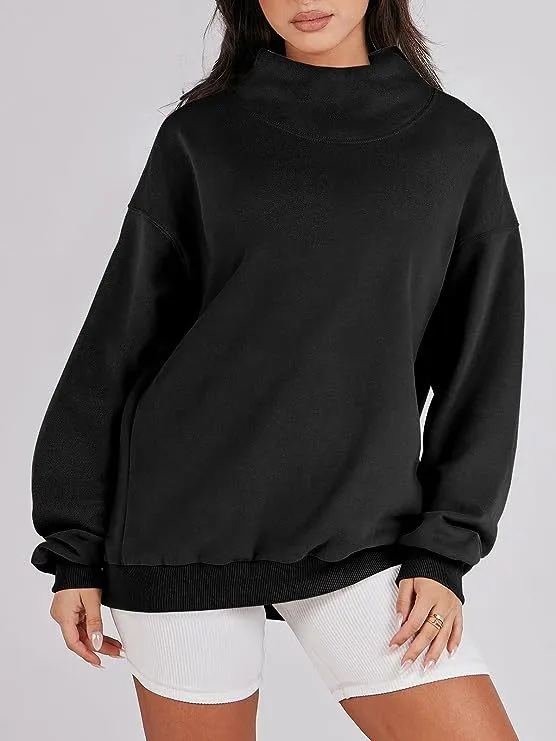 Solid Color Long Sleeve Pullover Top Ladies Black - Shop at LoveMi