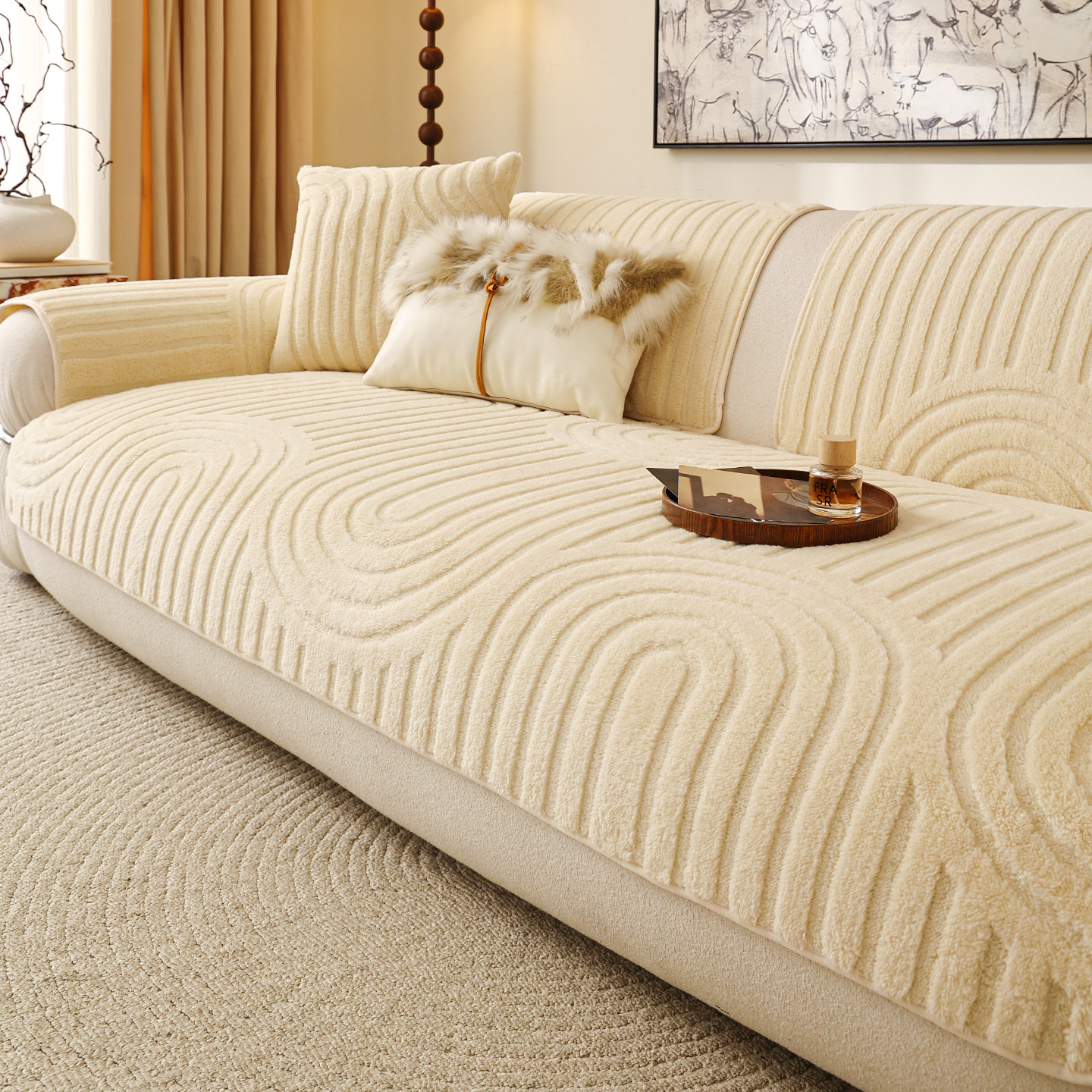 Winter Plush Non-Slip Thickened Sofa Cover