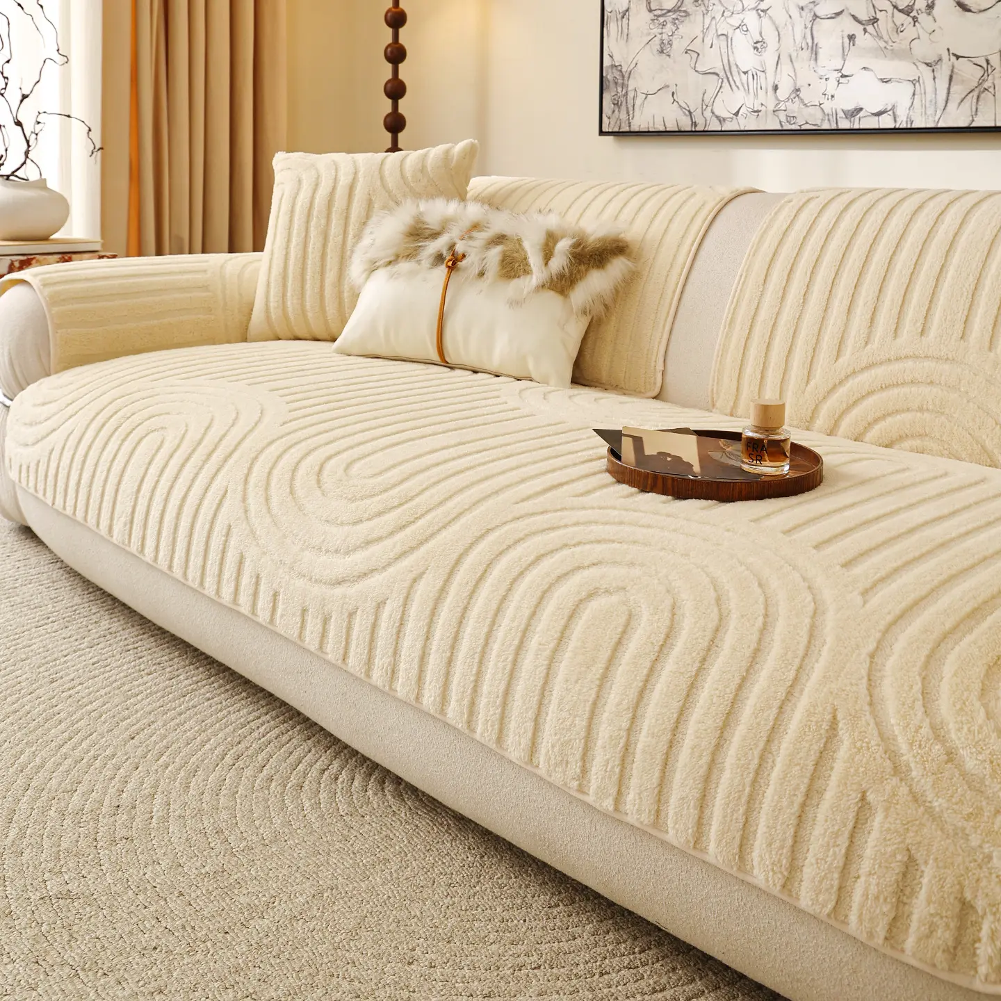 Winter Plush Non-Slip Thickened Sofa Cover