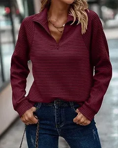 Knitwear Zipper Sports Women's Clothing Loose Pullover Top - Wine Red - View 1