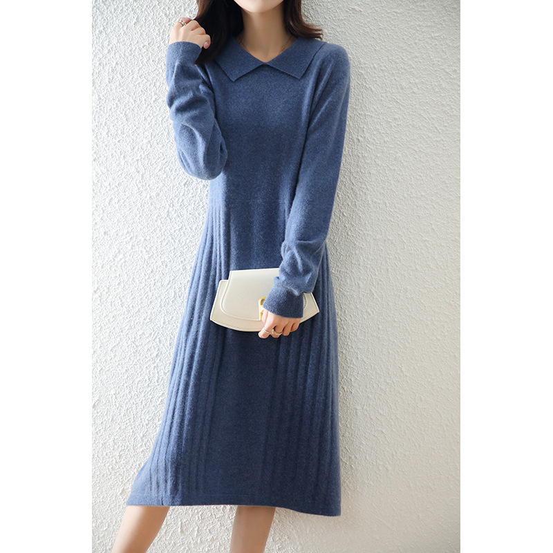 Wool Knitted Dress Fashion Strip Versatile Dress
