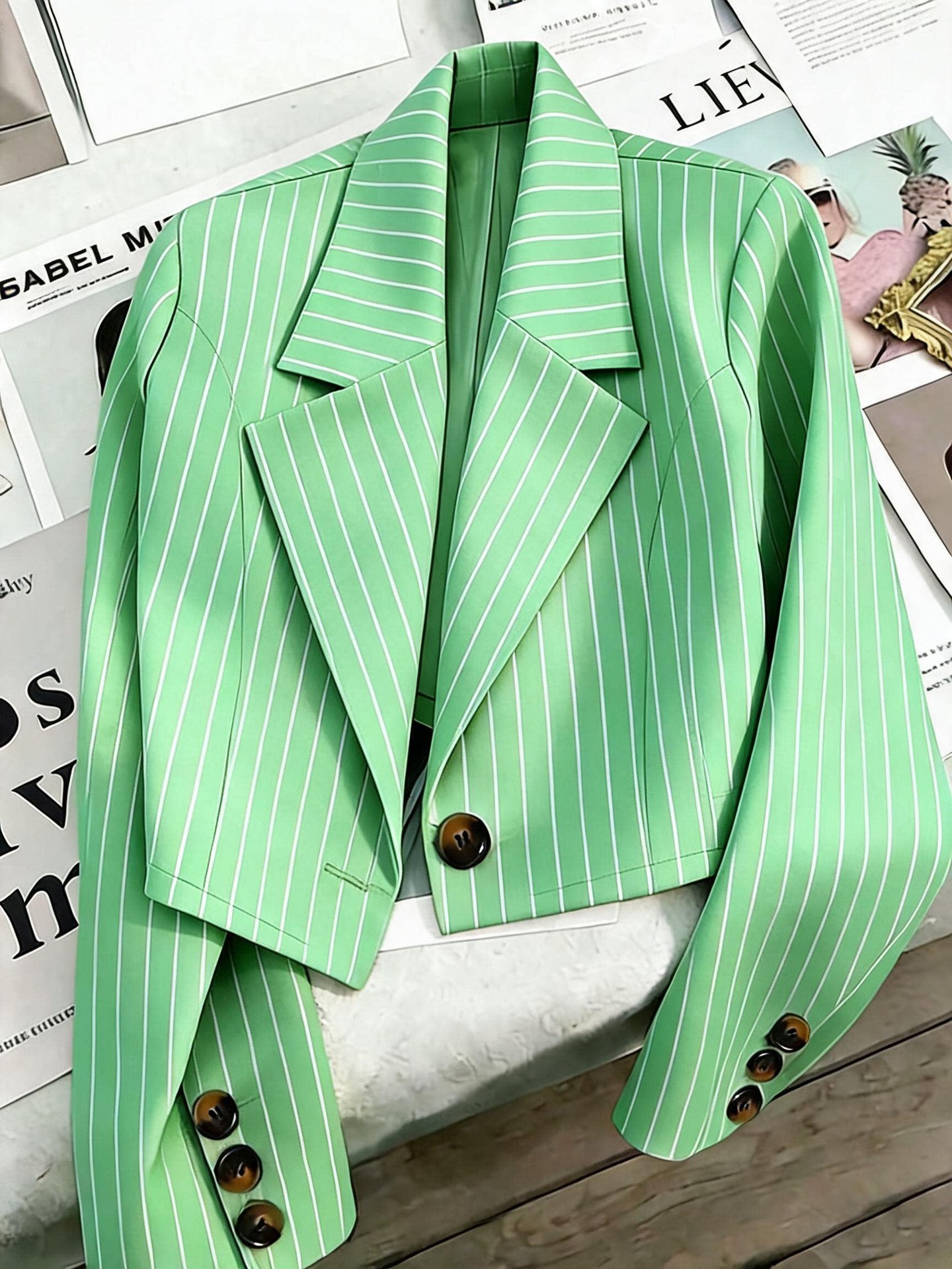 Retro-chic Casual Striped Short Lapel Jacket