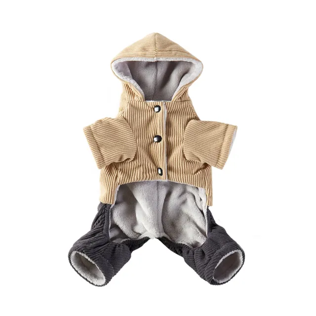 Corduroy Pet Four legged Hooded Fleece Lined Coat Yellow Corduroy - Shop at LoveMi