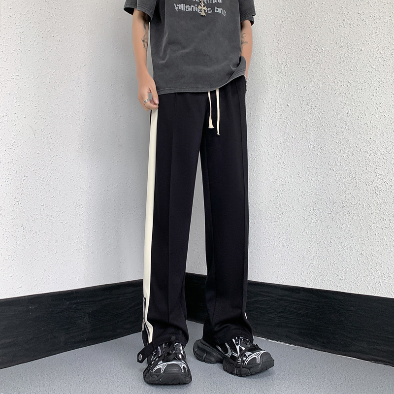 Casual Straight Eg Long Pants With Side Stripes And A Drawstring Waist