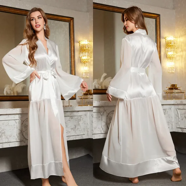 Women's Ice Silk Mesh Long Bath Gown Dress White - Shop at LoveMi