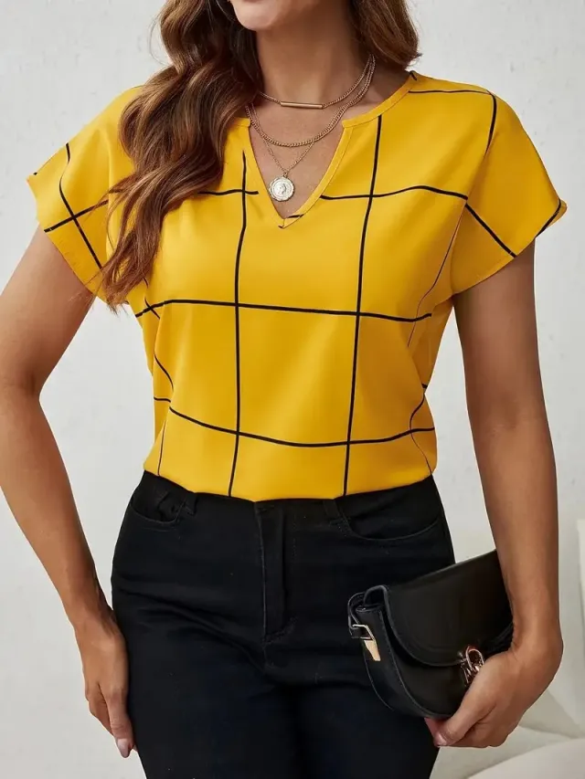 Korean style Loose Casual Striped Printed Fashionable Top Gold - Shop at LoveMi