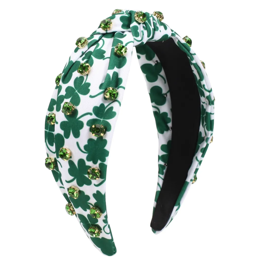 Knotted Irish St Patrick's Day Rhinestone-encrusted Headband - Style 6 Green Rhinestone