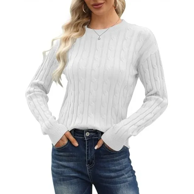 Pullover Base Long sleeved Sweater Solid Color Round Neck Women's Sweater White - Shop at LoveMi