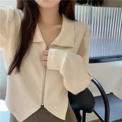 Plus Size Lapels Short Long Sleeve Shirt - Apricot - View 1