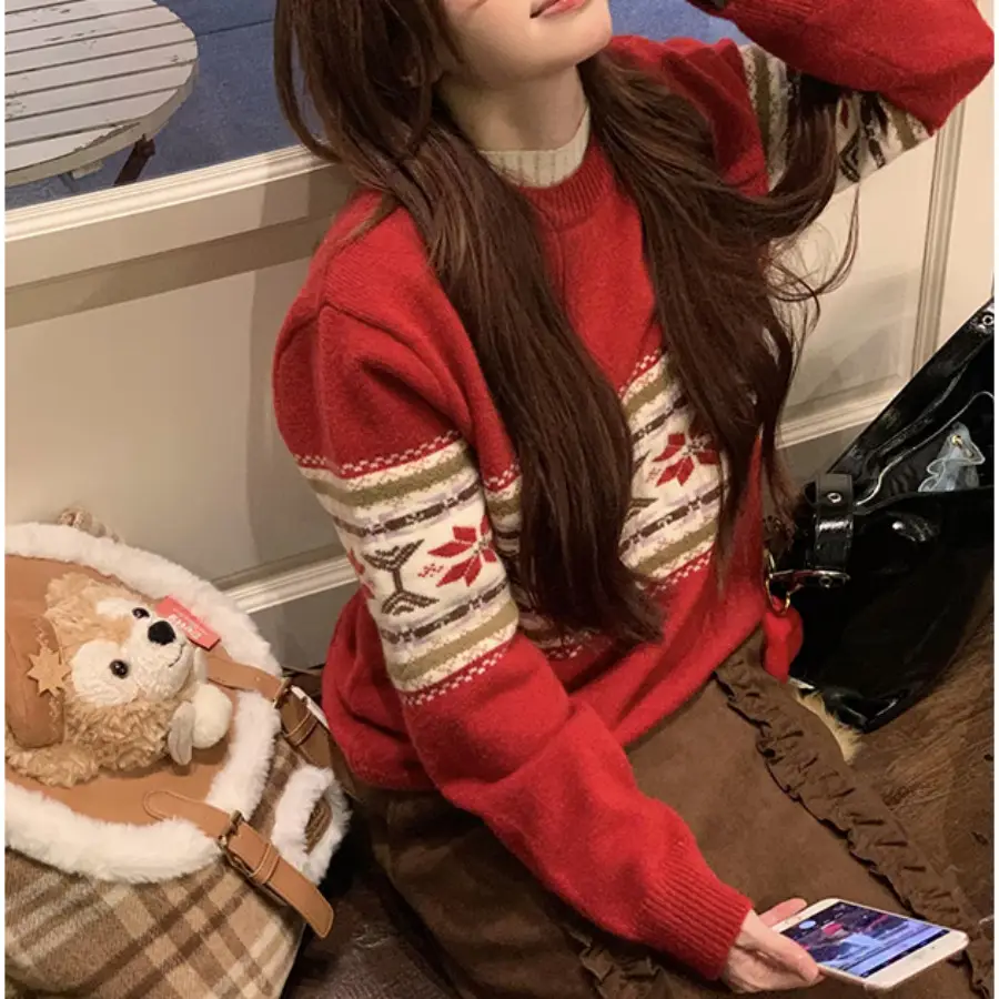 Womens Fashionable Retro Casual Knitted Sweater