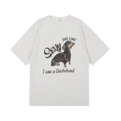 Retro Oatmeal Color Cute Sausage Dog Short Sleeve T-shirt - Gray - View 1