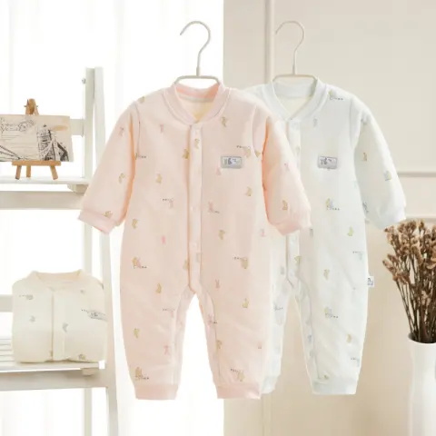 Spring and Autumn Baby Quilted Jumpsuit Three Layers Warm