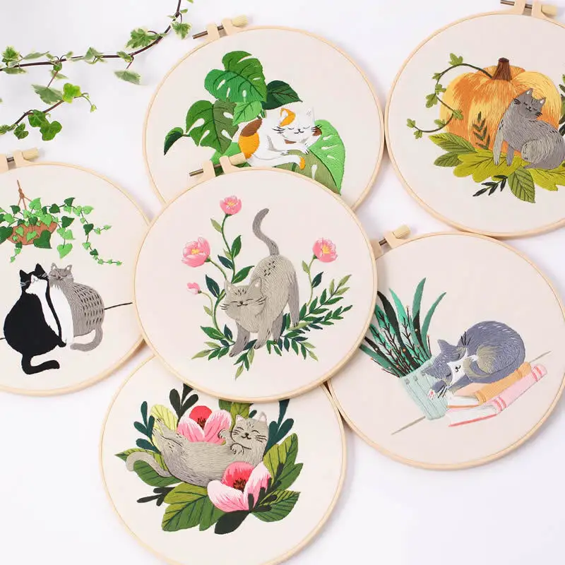 Cat Embroidery Pattern Diy Material Package Kit