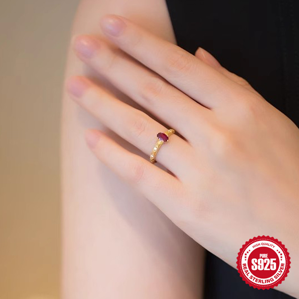 Ruby Light Luxury Egg-shaped Gold-plated Ring Adjustable
