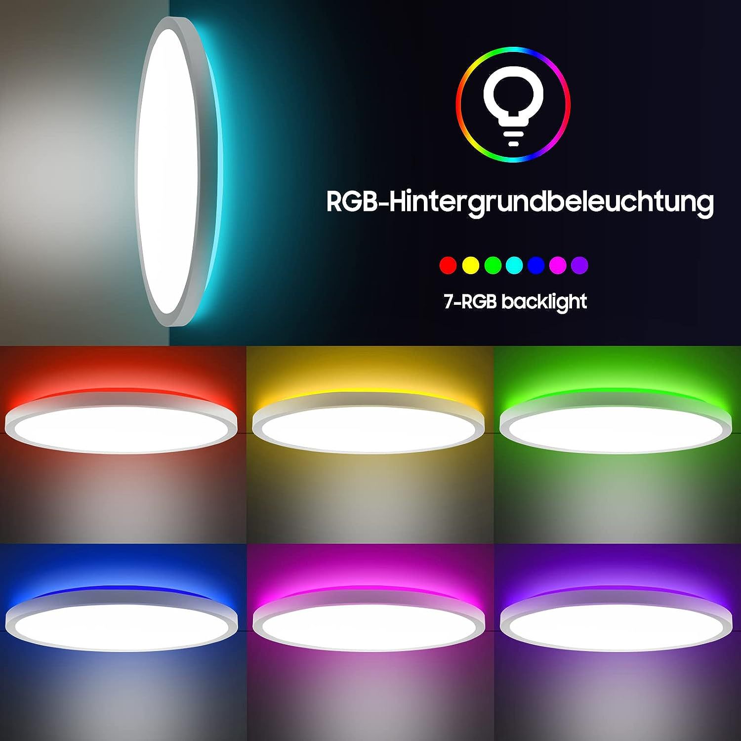 LED Bedroom Golden Ceiling Light 24W Embedded RGB Backlight Flat Round Light