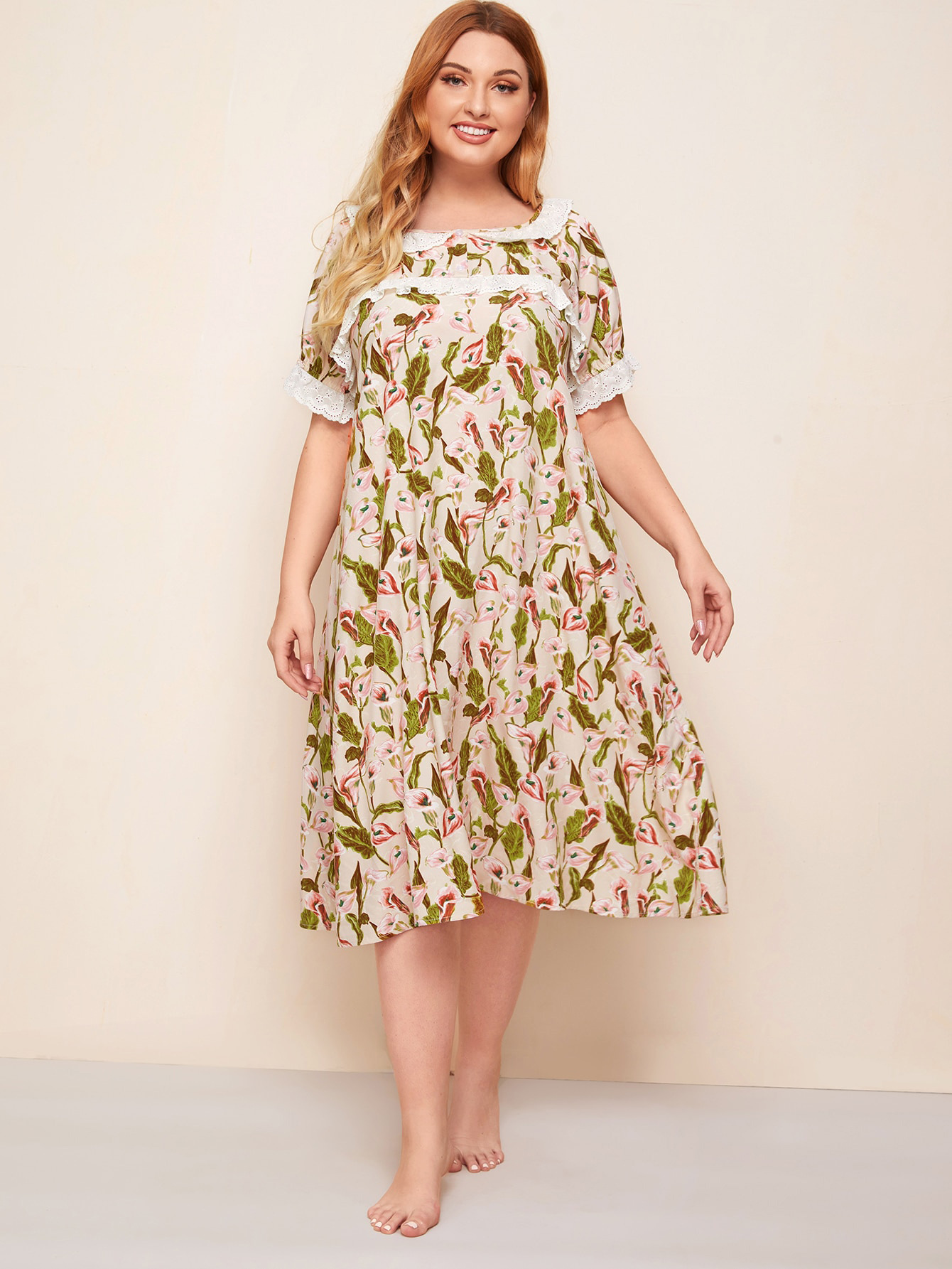 Ladies' Homewear Stitching Elastic Printing Nightdress