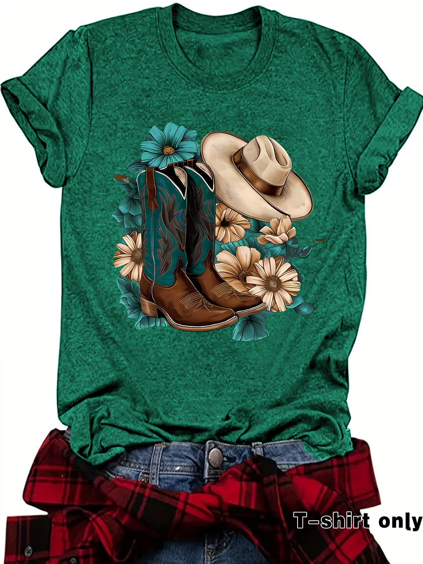 Womens Loose-fitting Fashionable Boots With A Hat Print And Short Sleeves