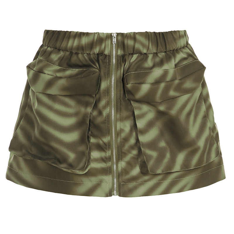 Camouflage Printing Stitching Multi pocket Zipper Two piece Set Skirt S - Shop at LoveMi