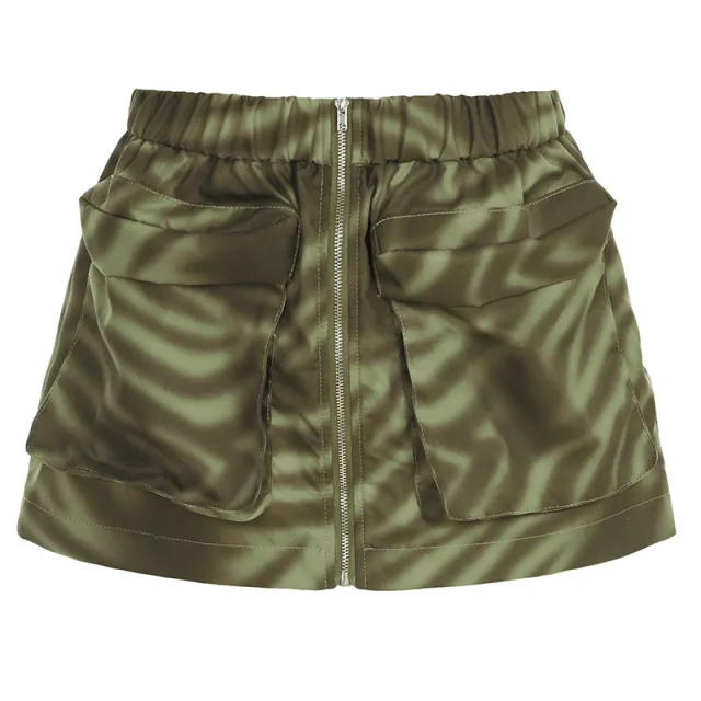 Camouflage Printing Stitching Multi pocket Zipper Two piece Set Skirt - Shop at LoveMi