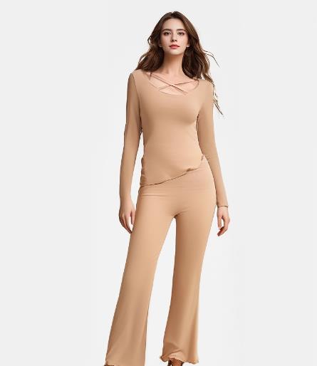 Solid Color Homewear Pajamas Suit Khaki - Shop at LoveMi