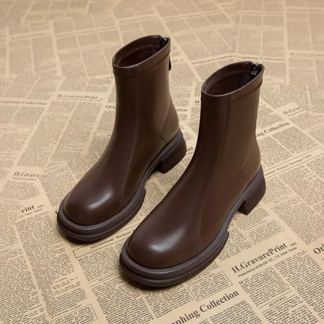 Women's Thick Heel Flat Ankle Boots Brown - Shop at LoveMi