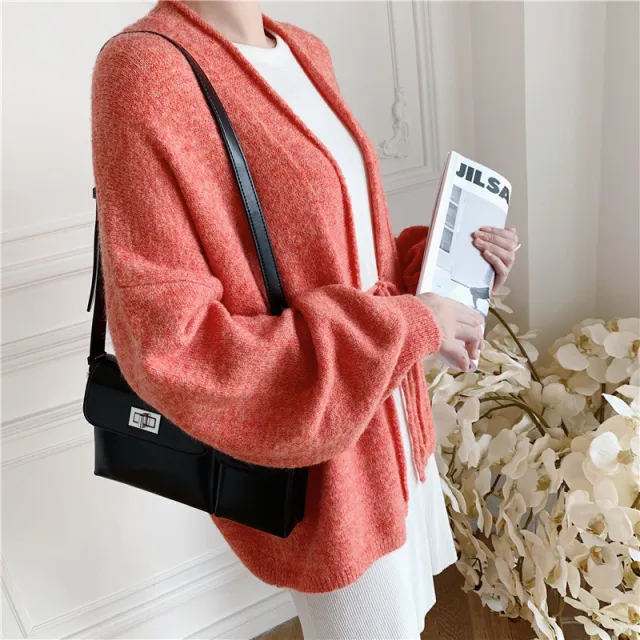 Lace up Top Loose Short Knitted Sweater Orange - Shop at LoveMi