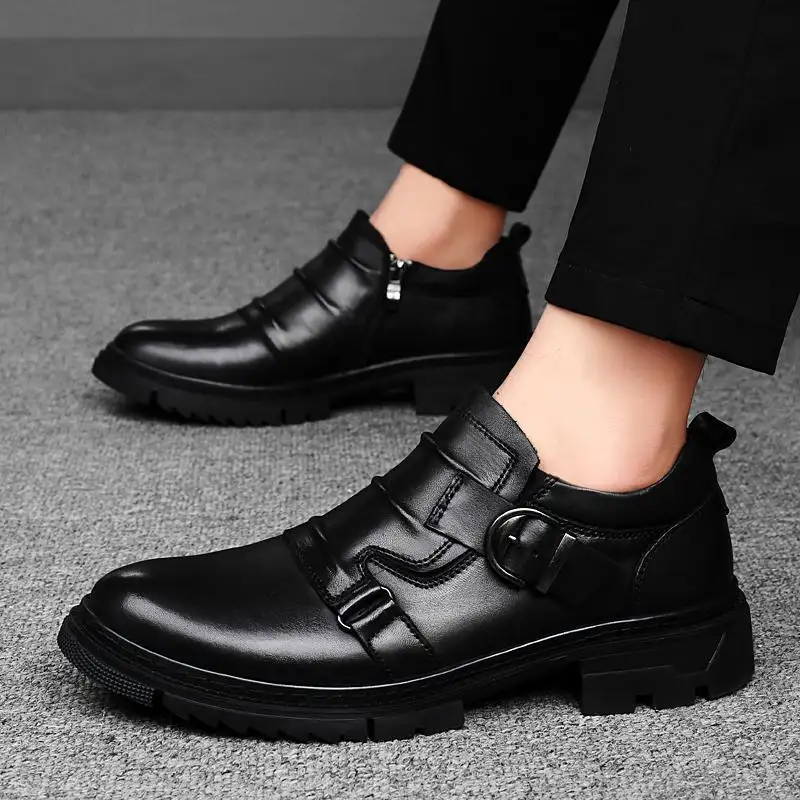 Mens Versatile Thick-Soled Genuine Leather Shoes Made