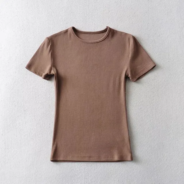 Women's Solid Color Round Neck Pullover Short Sleeve T shirt Khaki - Shop at LoveMi
