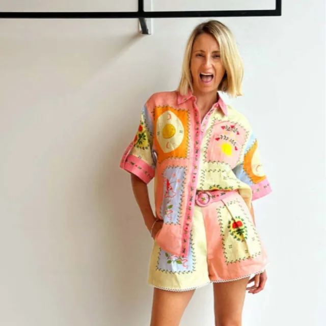 Casual Linen Temperament Shirt Shorts Suit Pink - Shop at LoveMi