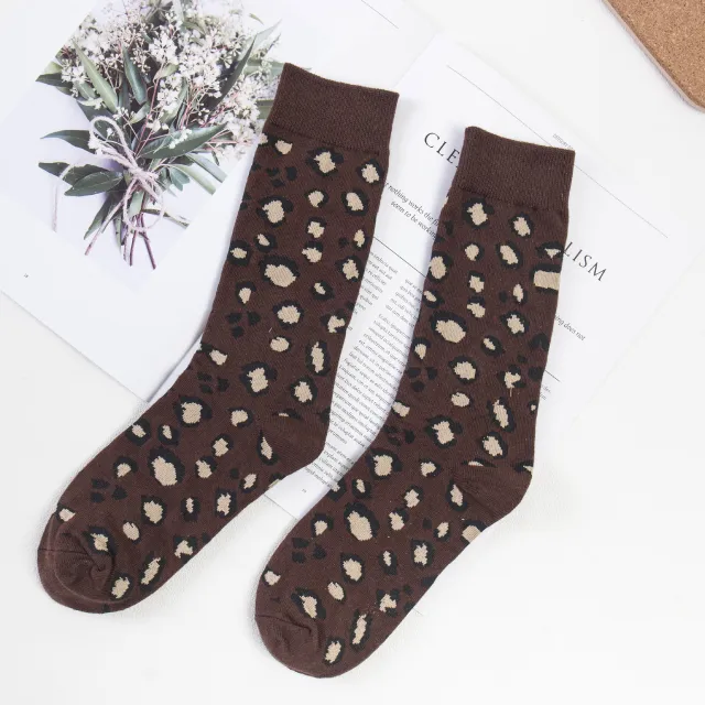 Autumn And Winter Cotton Leopard Print Tube Socks Caramel Leopard - Shop at LoveMi