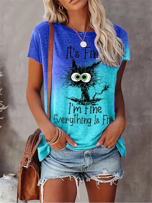 Women's 3D Animal Letter Print Loose Round Neck Tt01 - Shop at LoveMi