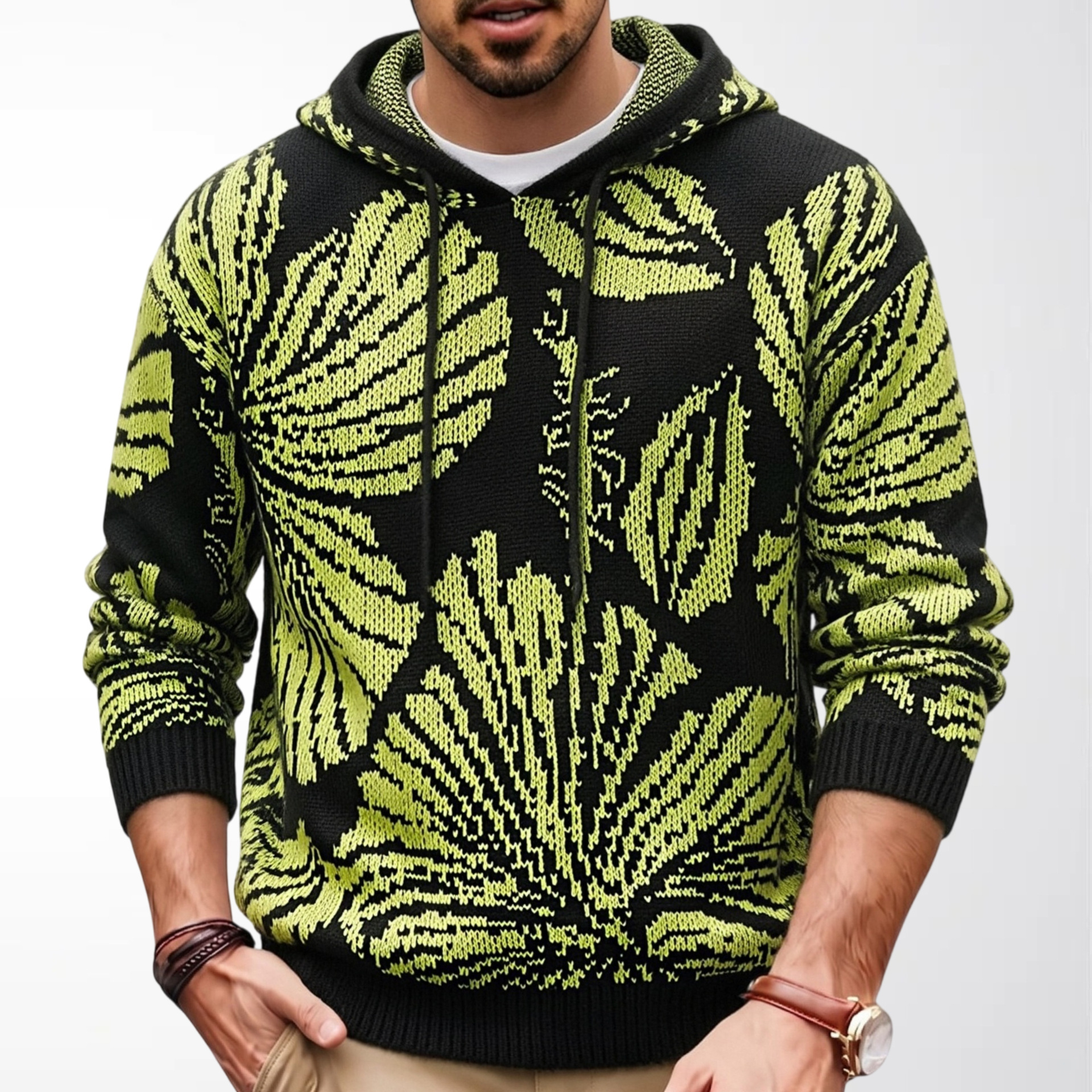 Jacquard Hooded Pullover Sweater, picture 2 of 5