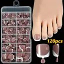 120 Pieces French White Edge Feet Nude Full Square Short High-grade Toe Nail Piece view 3