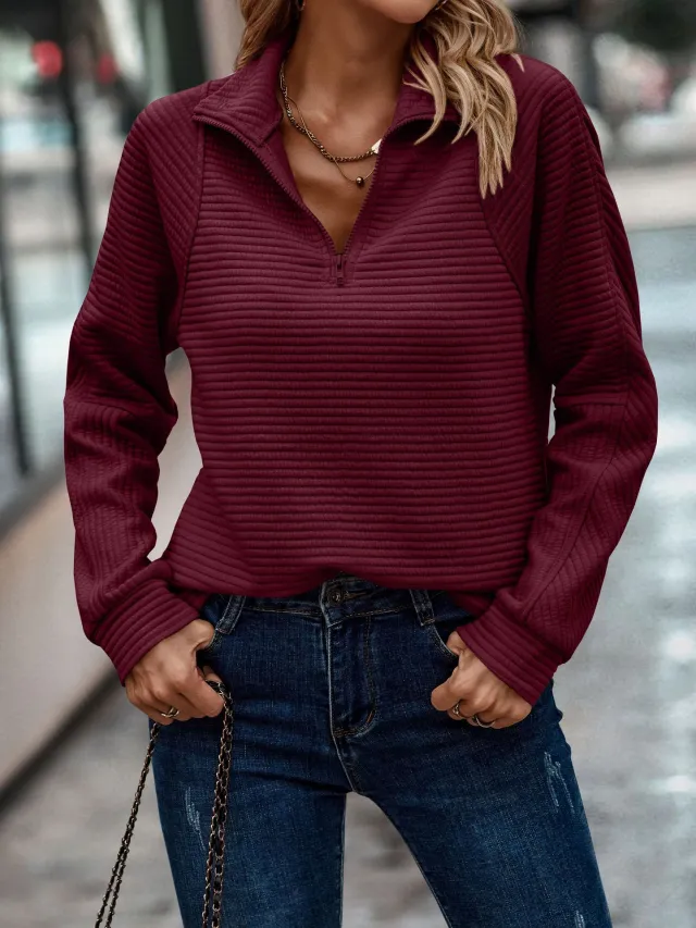 Solid Color Stand Collar Women's Knitted Sweater Wine - Shop at LoveMi