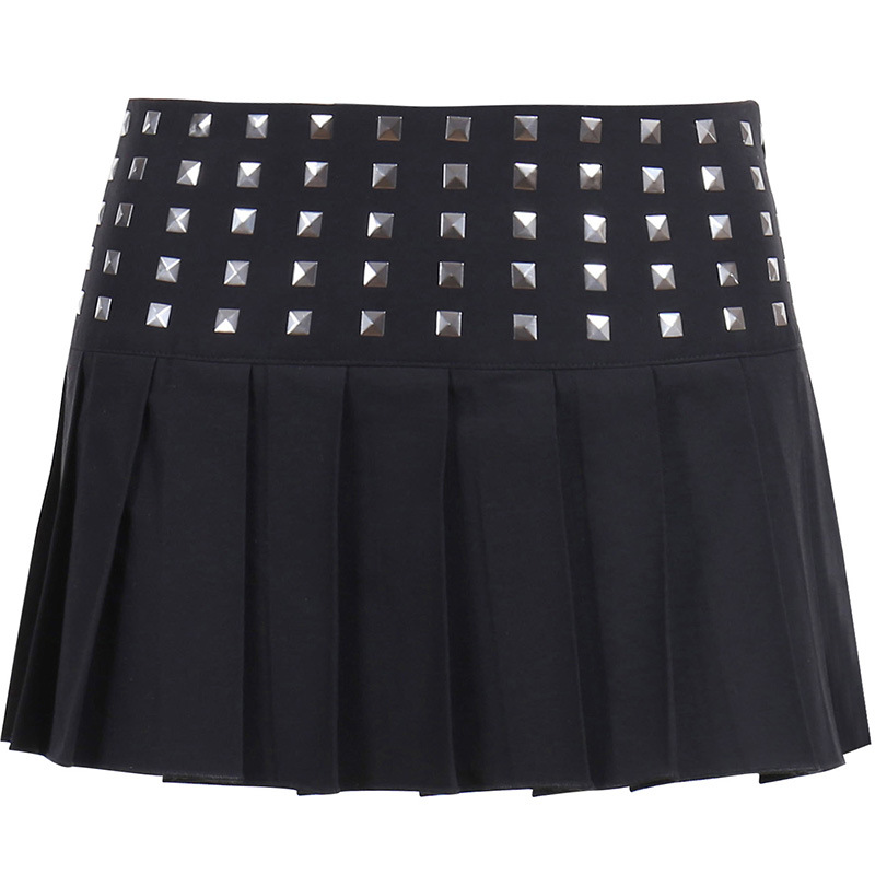 Title 24, Trendy Studded High Stretch Black Pleated Skirt...