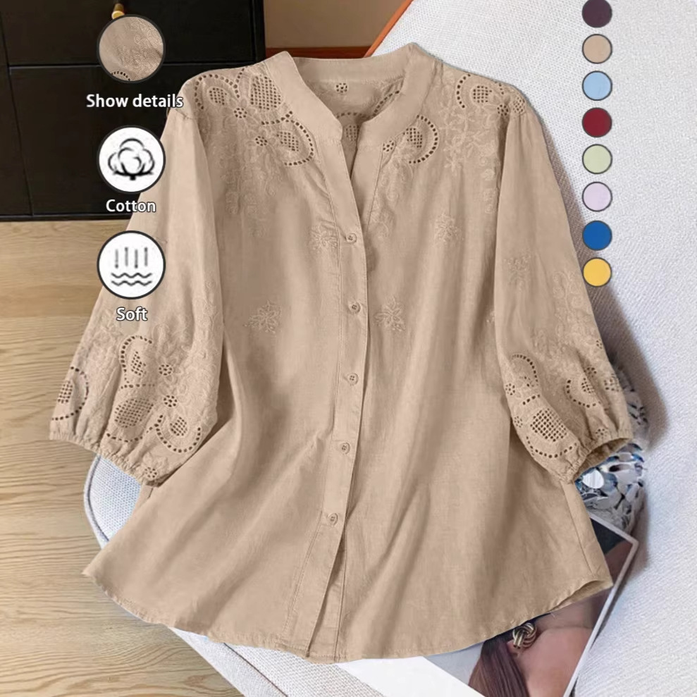 Womens Khaki Loose-Fit Shirt