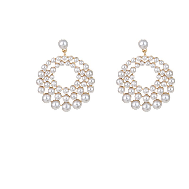 Electroplated Geometric Hollow Pearl Earrings For Women