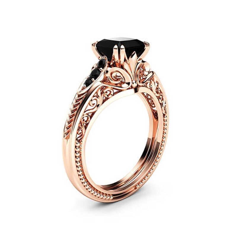 Luxury Alloy Diamond Micro Inlaid Gradient Black Women's Square Zircon Ring