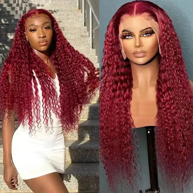 Fashionable Long Curly Hair Fluffy Corn Curler Women's Front Lace Chemical Fiber Wig Wine Red - Shop at LoveMi