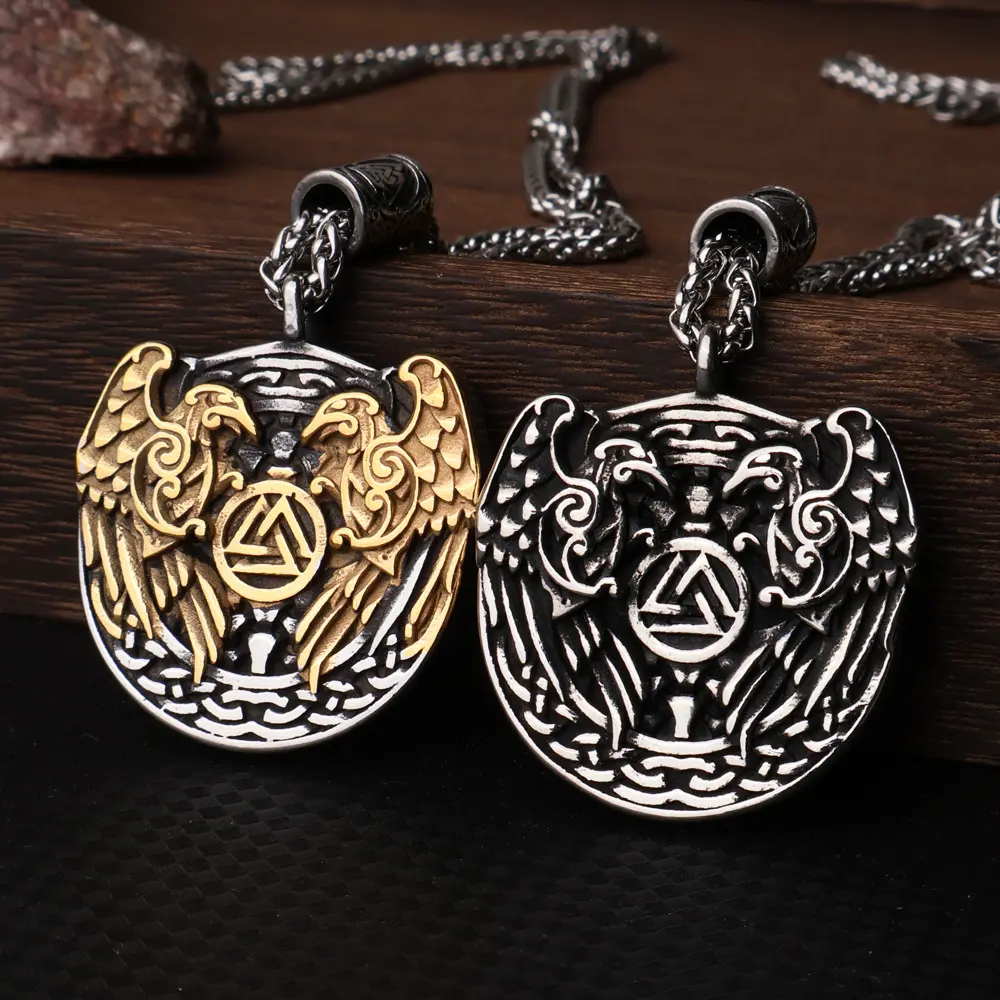 Double-sided Crow Titanium Steel Vintage Pendant