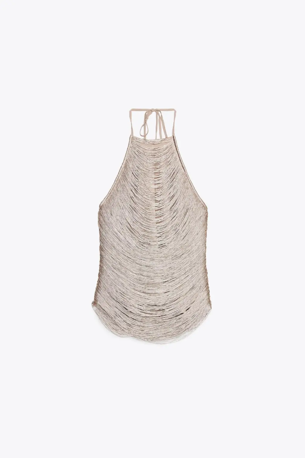 Metallic-fringed French-style Halter Top With Adjustable Bow - Metallic Color-S