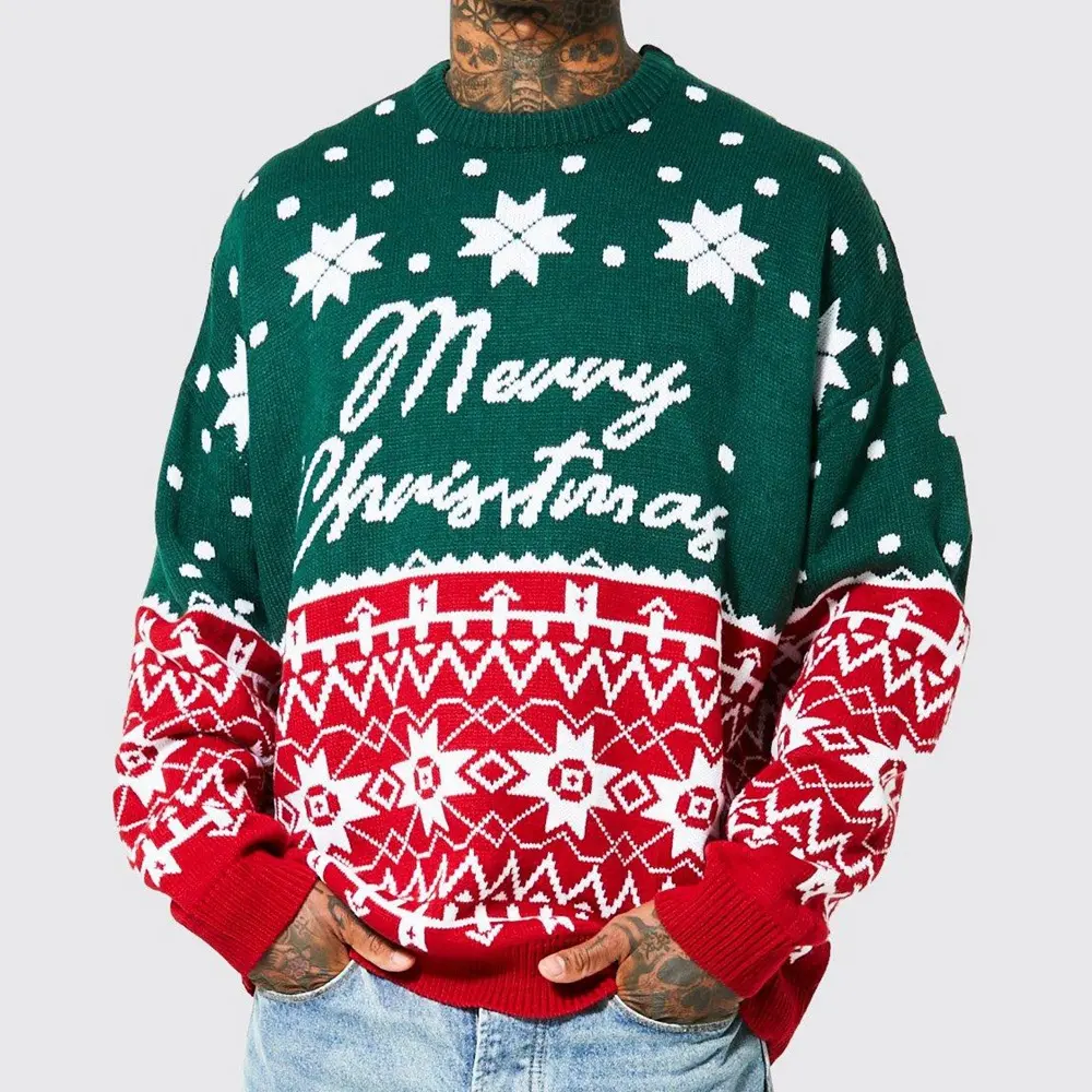 Men's New Fashion Knitted Jacquard Loose Round Neck Pullover